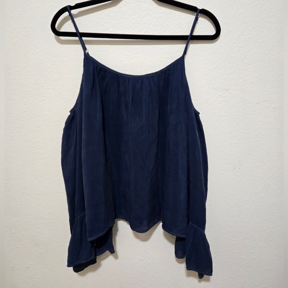 Maven West Navy Blue Cold Shoulder Blouse Ruffle Bell Sleeve Size Small NWT - Picture 9 of 16